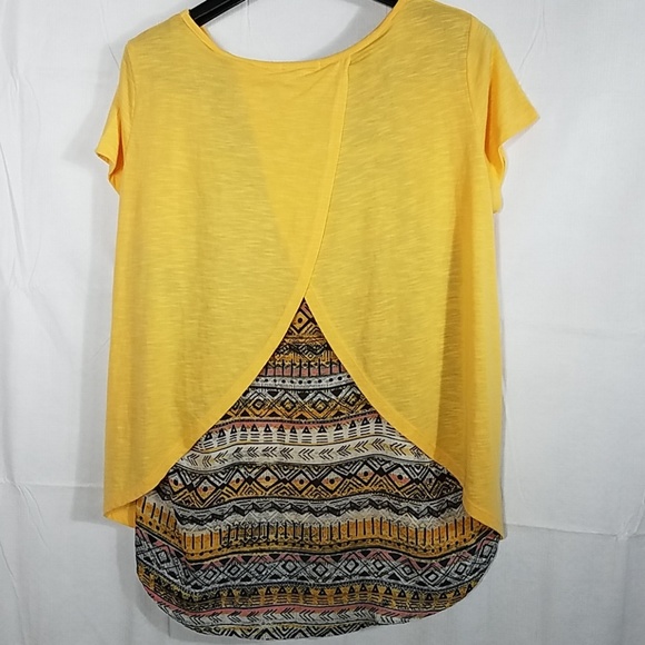 💖New Direction Yellow+Aztec Print Hi-Low Top Lg - Picture 3 of 5